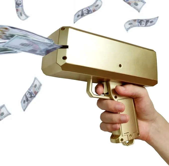 Gold Make it Rain Money Gun Shooter with 200 pcs,Handheld Money Gun for Cash Battery Operated Faux Money Blower for Parties Movies Game Nights (Golden)