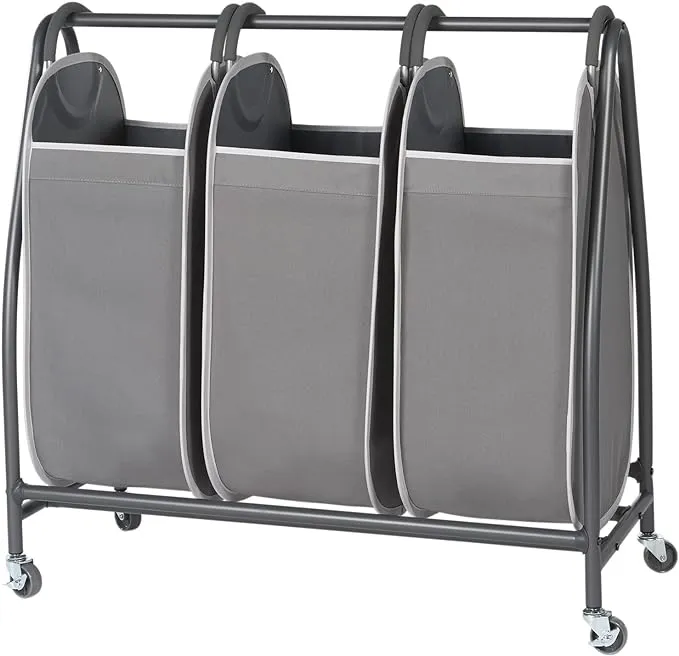 Triple Laundry Hamper Sorter by Neatfreak! - Rolling Laundry Cart With Wheels & 3 x removable Dirty Clothes Hamper Totes With EVERFRESH Tech For Towels, Blankets & Bathroom Organization