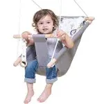 Baby Swing for Baby and Toddler, Canvas Baby Hammock Swing Indoor and Outdoor with Safety Belt and Mounting Hardware, Wooden Hanging Swing Seat