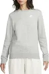 Nike Women's Sportswear Club Fleece Crew-Neck Sweatshirt, Grey, Size Xs