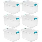 Sterilite 64 Quart Latching Hinged See-Through Plastic Stacking Storage Container Tote with Recessed Lids for Home Organization, Crisp Green (6 Pack)