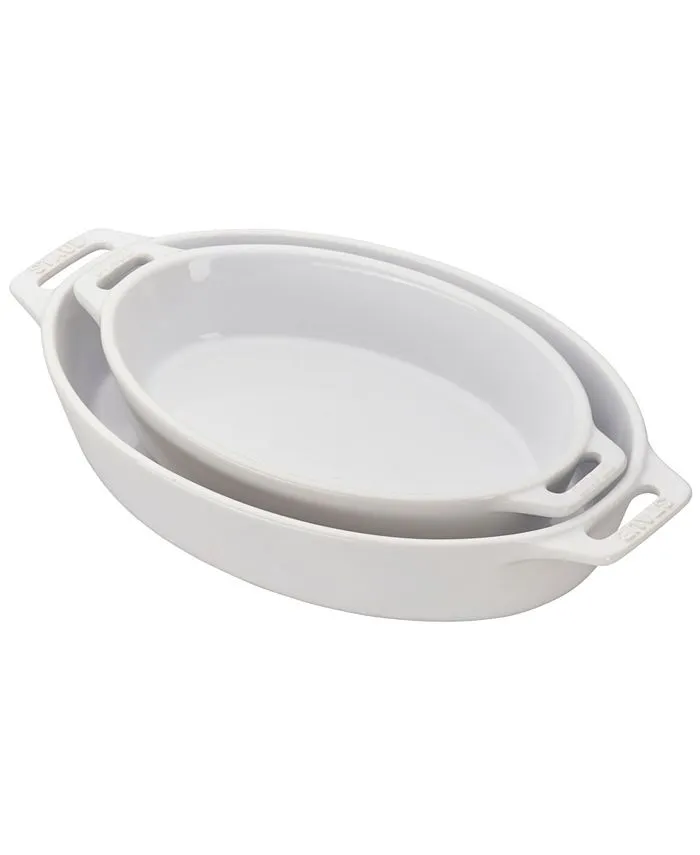 Staub Ceramic 2 Piece Oval Baking Dish Set - White