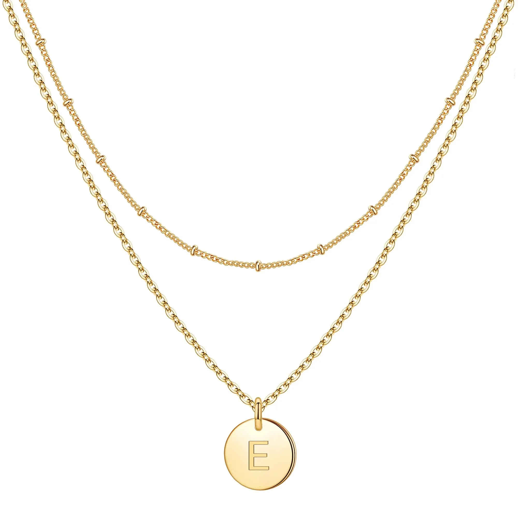 IEFWELL Initial Necklaces for Women Girls - Gold Silver Rose Gold Double Side Engraved Hammered Coin Necklaces Initial Necklace for Women Girls Jewelry Layered Initial Necklaces for Teen Girls Gifts