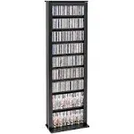 Media Storage Tower Slim Black Library Wall Organize Multimedia Storing