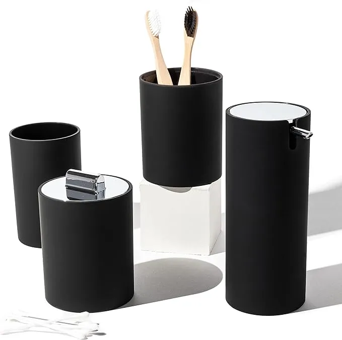 Sleek Matte Black Bathroom Accessory Set 4 Pcs Complete Bathroom Set Modern Bath