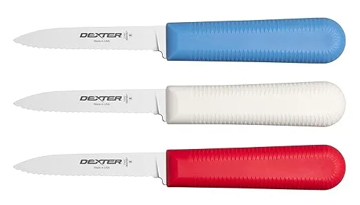 Dexter-Russell Dri15423 Sanisafe Parer Knife, 3 1/4 inch, Red/White/Blue Handles, 3/Pack