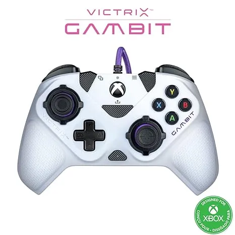 Victrix Gambit World's Fastest Licensed Xbox Controller, Elite Esports Design with Swappable Pro Thumbsticks, Custom Paddles, Swappable White / Purple Faceplate for Xbox One, Series X/S, PC