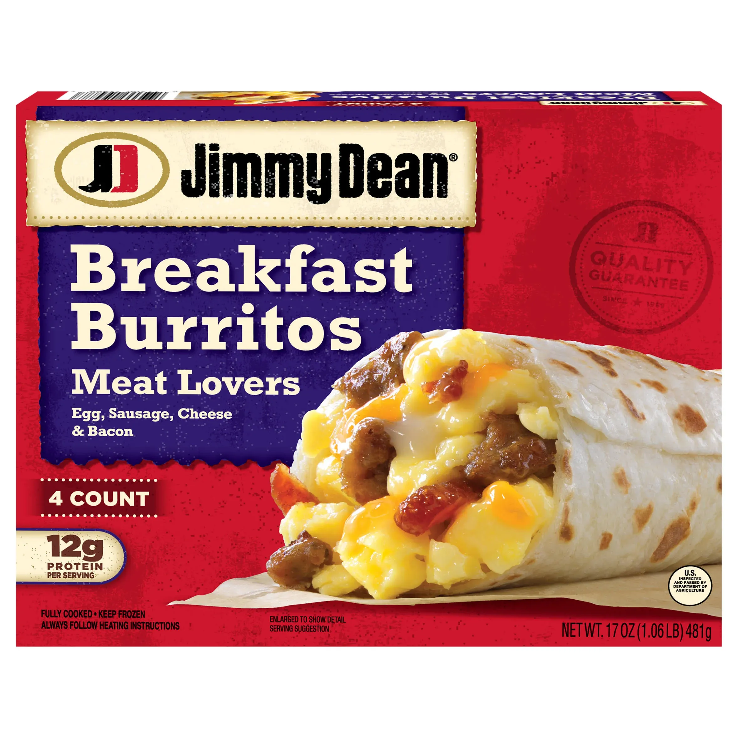 Jimmy Dean Breakfast Burrito, Meat Lovers - 4 burritos, 17 oz