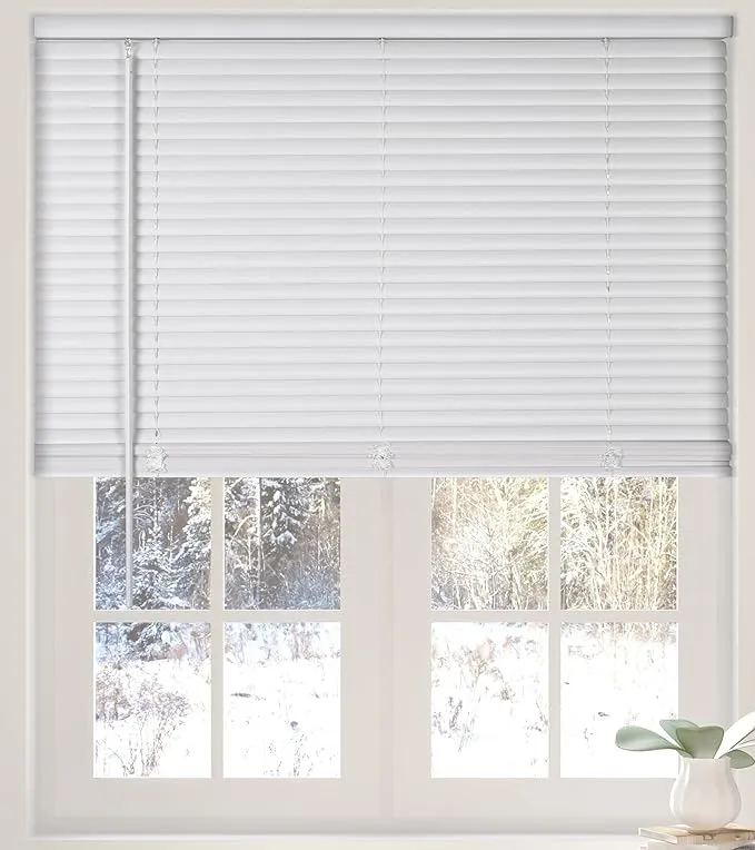 Calyx Interiors 1” Cordless Vinyl Mini Blinds, White, 26.5 inch Width, 73 inch Length