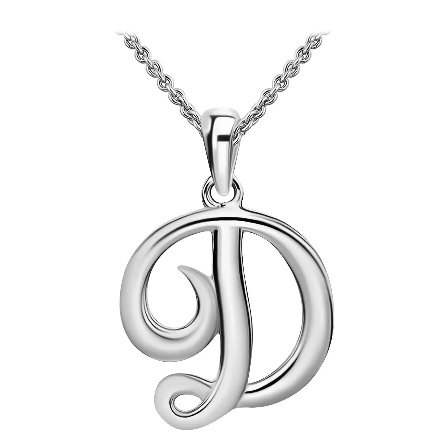 Sea of Ice Sterling Silver Initial Alphabet Letters D Pendant Necklace, 18 inch, Ice