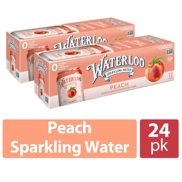 Waterloo Sparkling Water, Peach, 12 fl oz, 24 Pack Cans