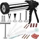 Axansiho Upgraded 157lb Large Capacity Stainless Steel Sausage Stuffer Machine Beef Sausage Maker Jerky Shooter Jerky Gun Kit with 5 Nozzles 5 Brushes