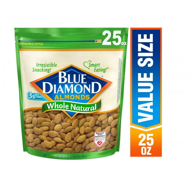 Blue Diamond Almonds Whole Natural Raw Snack Nuts, 25 Oz Resealable Bag (Pack of 1)