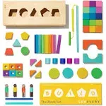 Set Building Blocks and Shapes Wooden Storage Box 70 Pieces  New Free Shipping 