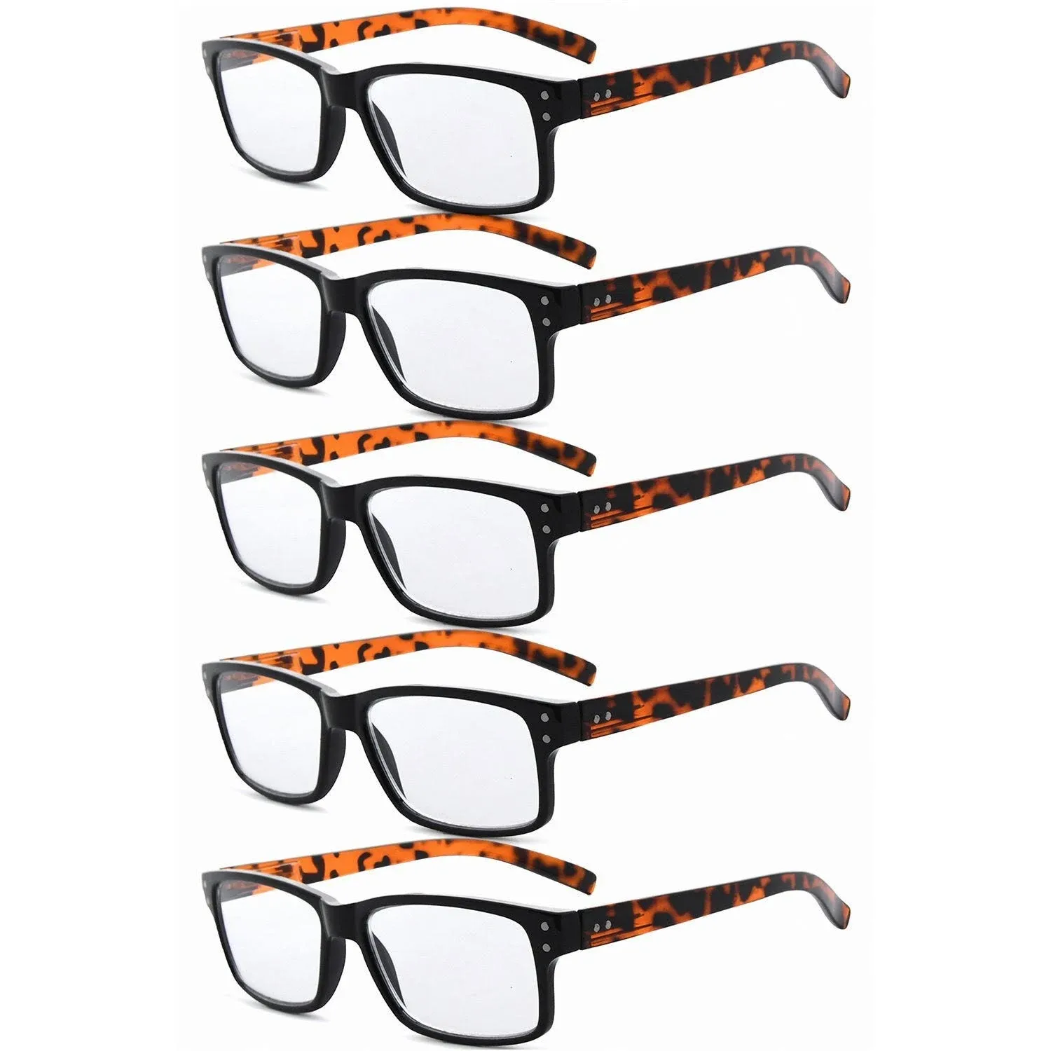 Eyekepper 5-Pack Spring Hinges Vintage Reading Glasses Men Readers Black-Yellow Tortoise +1.0