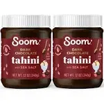 Soom Foods Dark Chocolate Sea Salt Tahini Spread 12oz Pack of 2 | Silky Smooth Texture for Baking, Desserts, Hummus | Vegan, Nut-Free, Gluten-Free