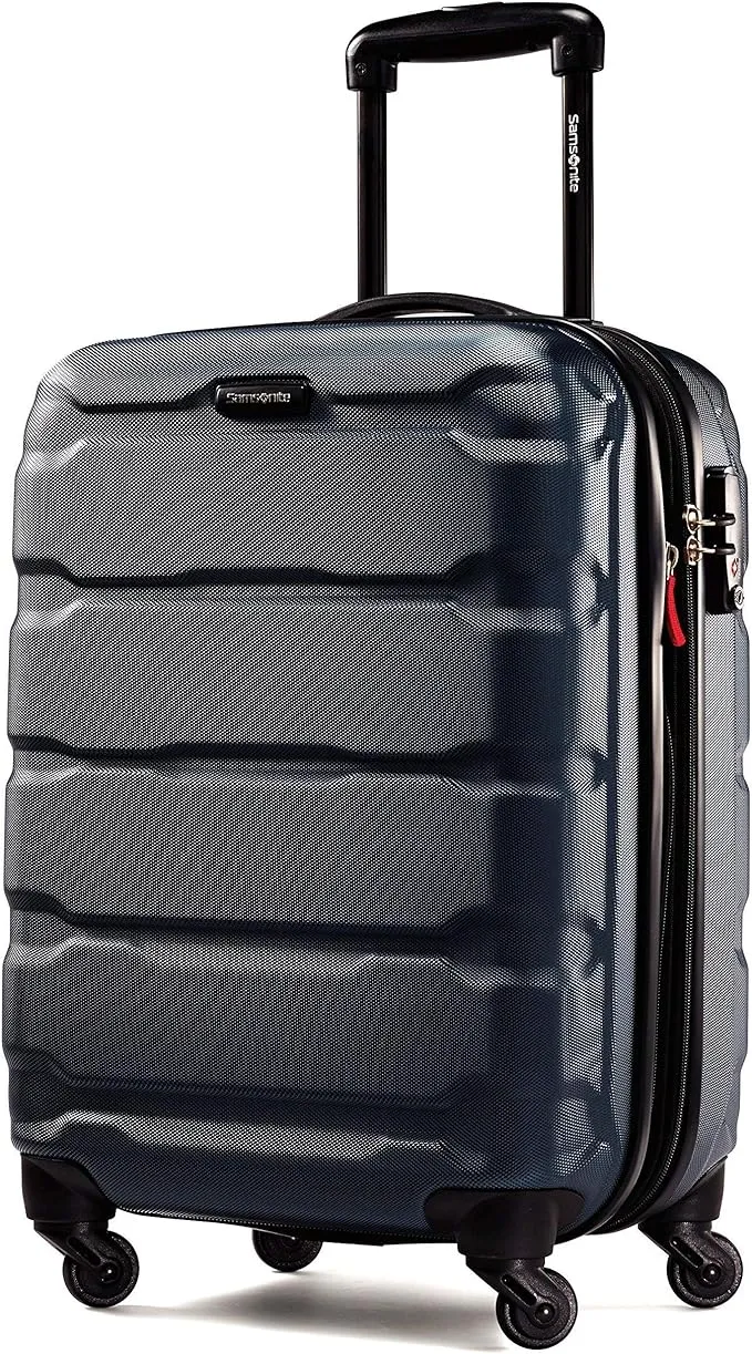 Расширяемый чемодан Samsonite Omni PC с жесткой стороной и вращающимися колесами, темно-синий, 24 дюйма в клетку, средний размер