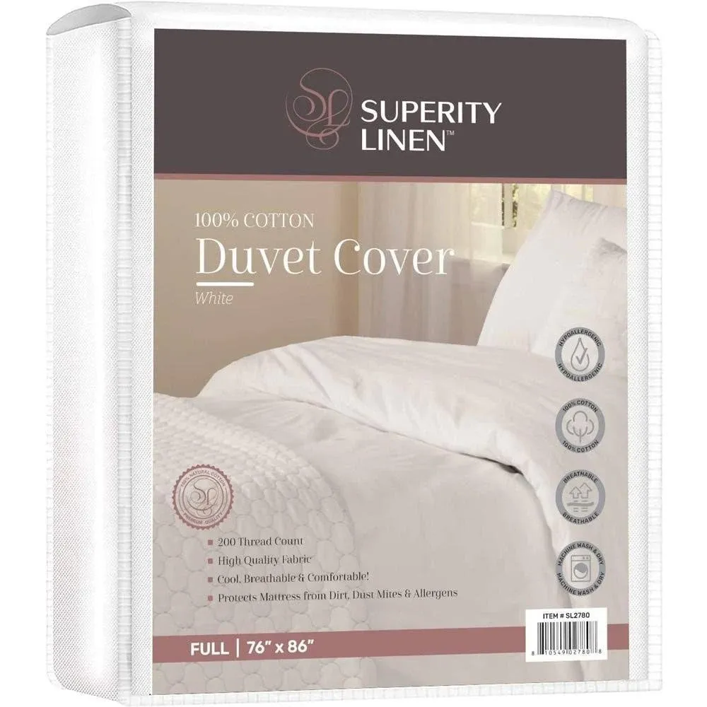 Superity Linen Duvet Cover Full Size - Soft, Breatheable, Comfortable, and Allergy Free - Protects Comforter Against Dust, Dirty, and Stains - 100% Cotton - 200 Thread Count - (76 X 86)