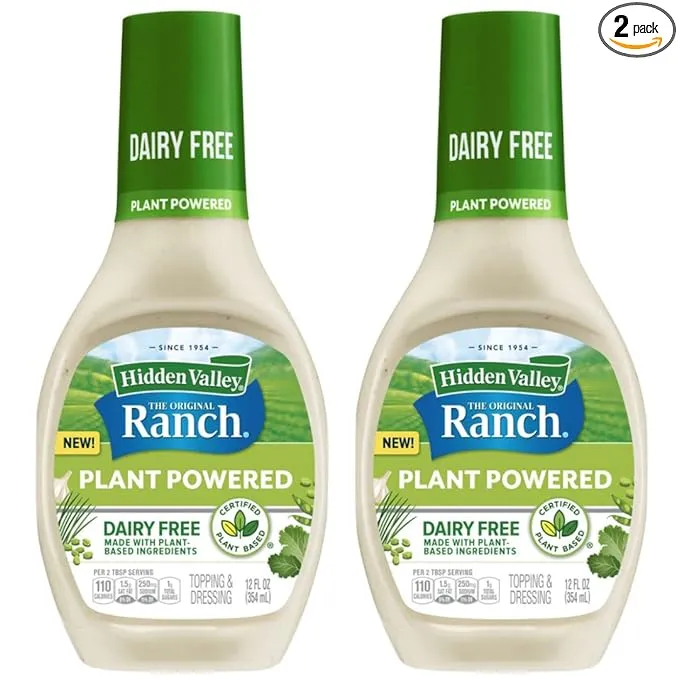 Hidden Valley The Original Ranch Plant Powered, Dairy Free, Ranch Salad Dressing and Topping, Gluten Free, 12 Fl Oz (2 Pack)