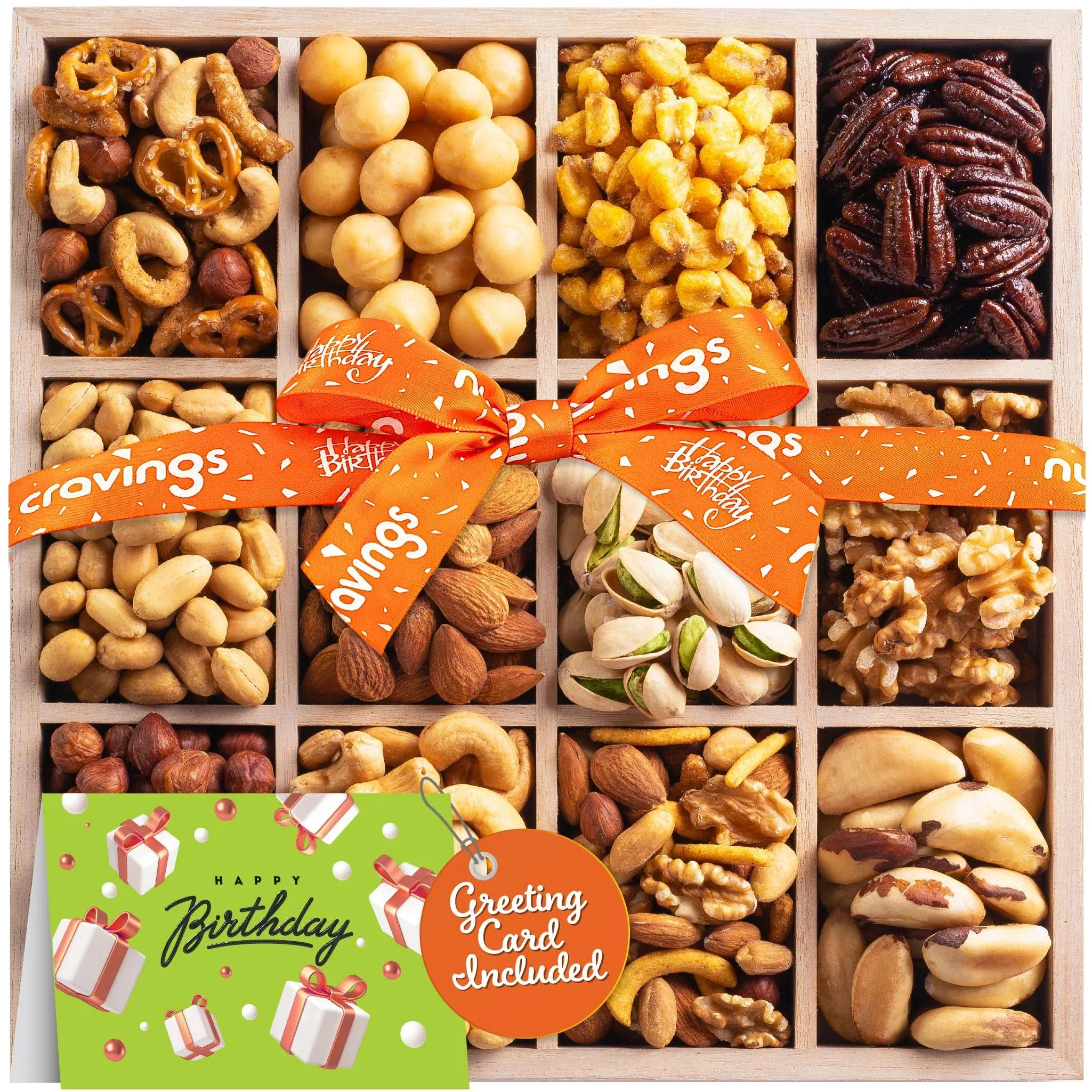 Nut Cravings Gourmet Collection - Happy Birthday Nuts Gift Basket with HB Ribbon ...