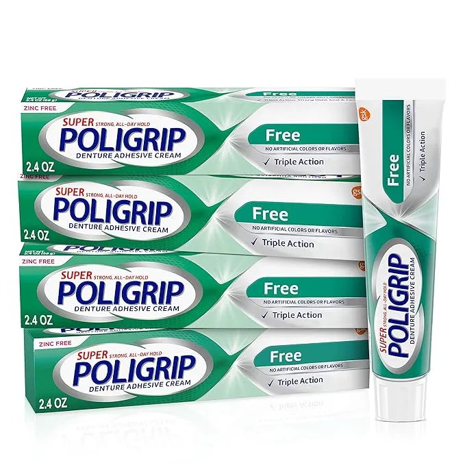 Super Poligrip Denture and Partials Adhesive Cream, 2.4 Oz, 4 Pack