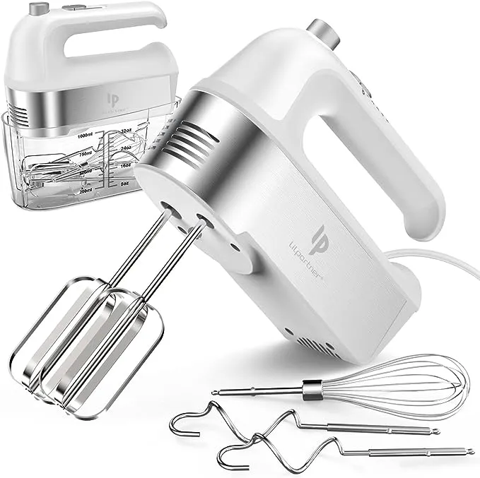 Hand Mixer Electric, 450W Kitchen Mixers with Scale Cup Storage Case, Turbo Boost/Self-Control Speed + 5 Speed + Eject Button + 5 Stainless Steel Accessories, For Easy Whipping Dough,Cream,Cake