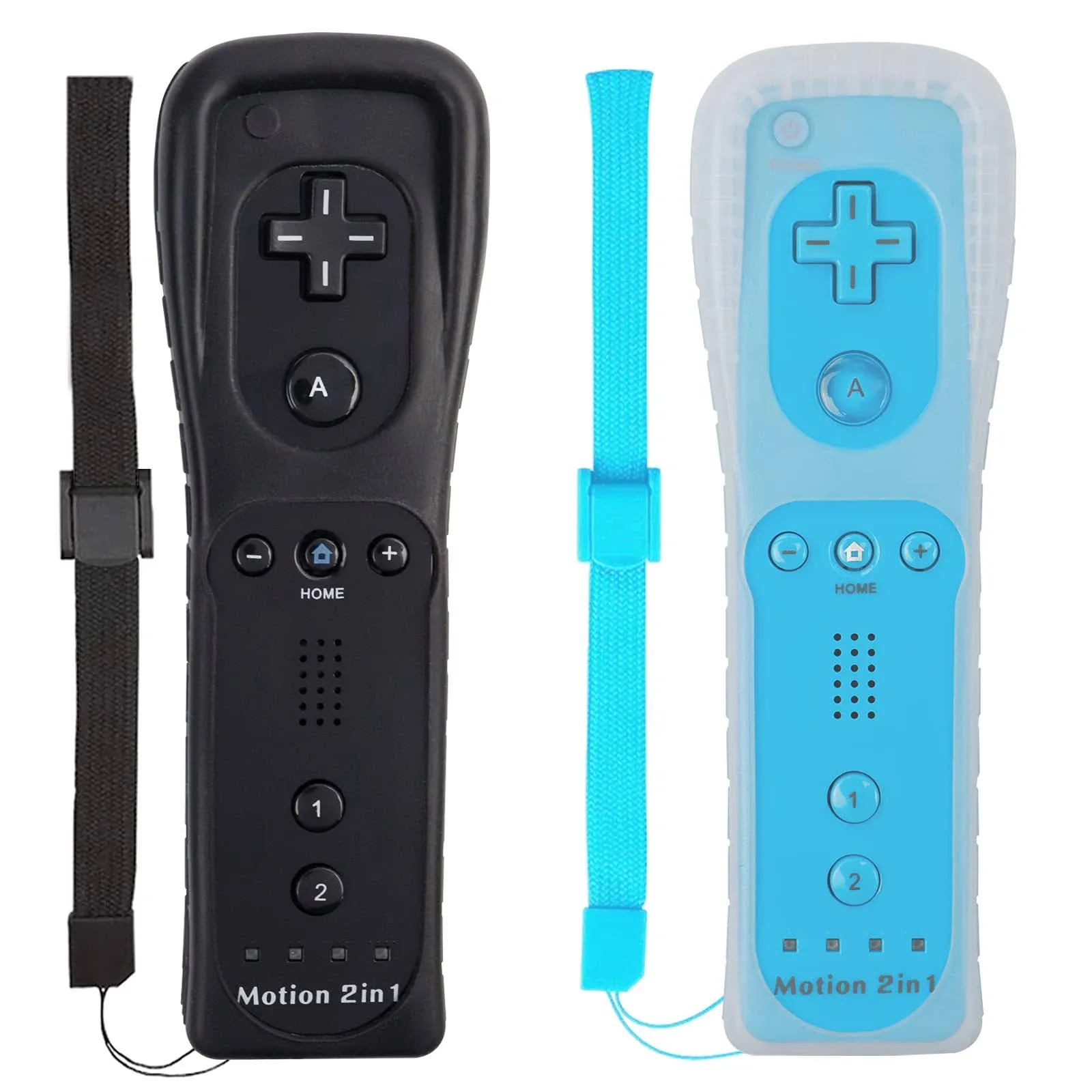 Wii Remote Controller (2 Pack) with Motion Plus Compatible with Wii and Wii U Console Wii Remote Controller with Shock Function (Black+Blue)