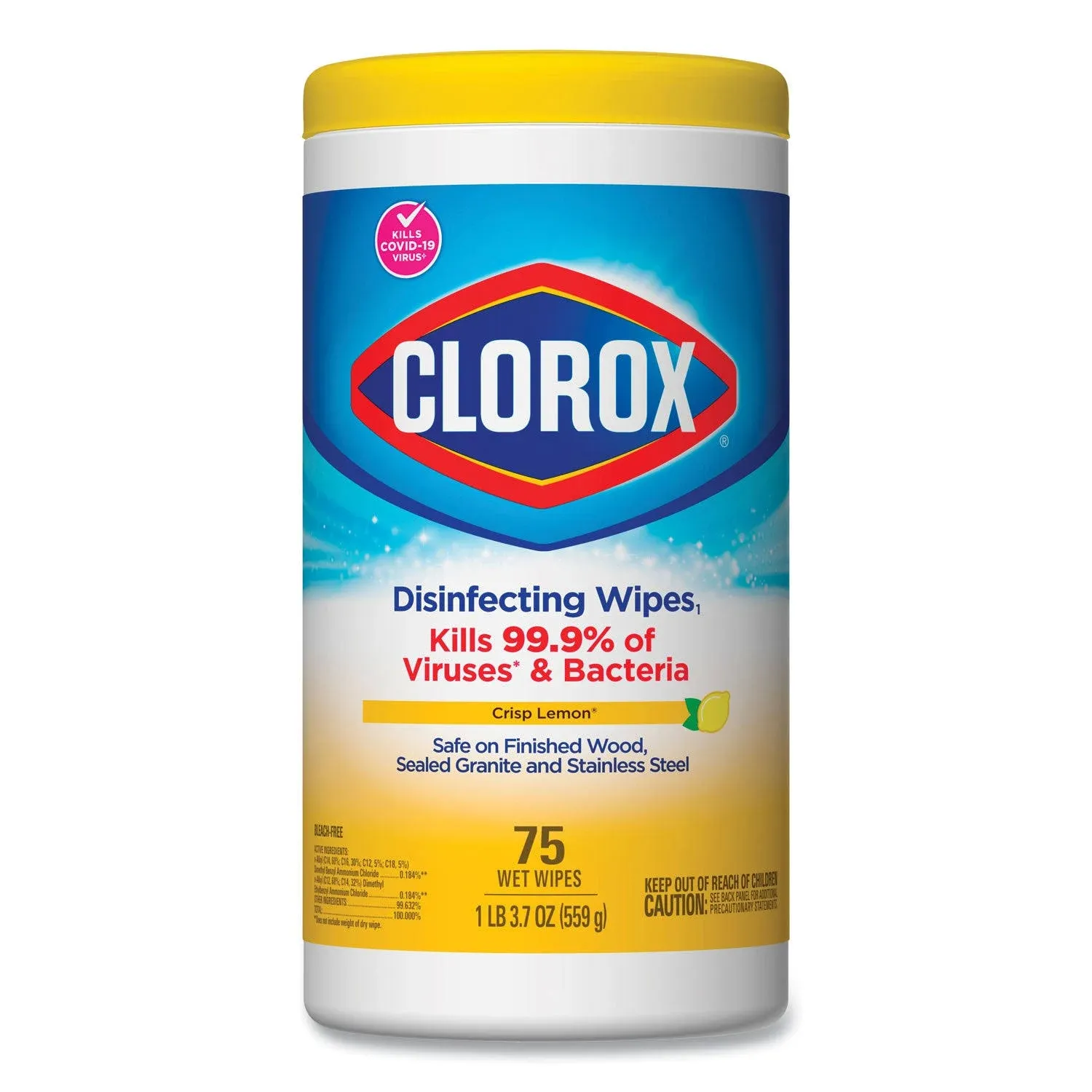 Clorox Crisp Lemon Disinfecting Cleaning Wipes Tub (75-Count) Pack of 6