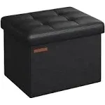 Folding Storage Ottoman Bench, Synthetic Leather Ink Black