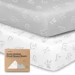 2-Pack Mini Crib Sheets, Pack and Play Sheets Fitted - Pack N Play Sheets, Organic Fitted Crib Sheet for Pack and Play Mattress, Playard Baby Crib Sheets, Crib Sheets Neutral for Boys,Girls (ABC Land)