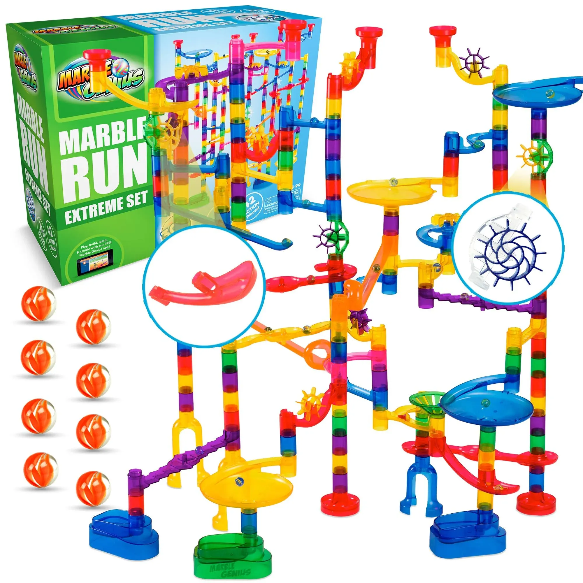 Marble Genius Marble Run Extreme Set - 145 Complete Pieces + Free