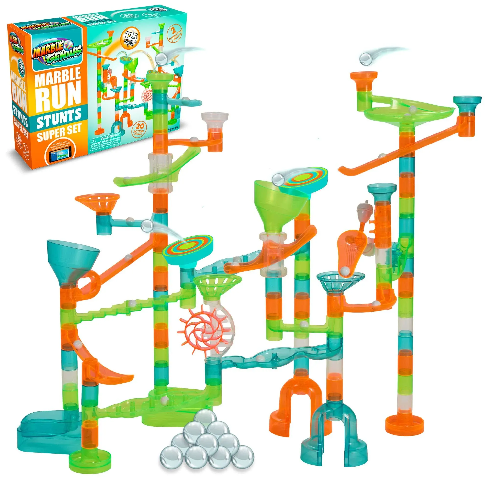 Marble Genius Marble Run Stunts Super Set: 125 Pieces Total, 20 (Super Set)