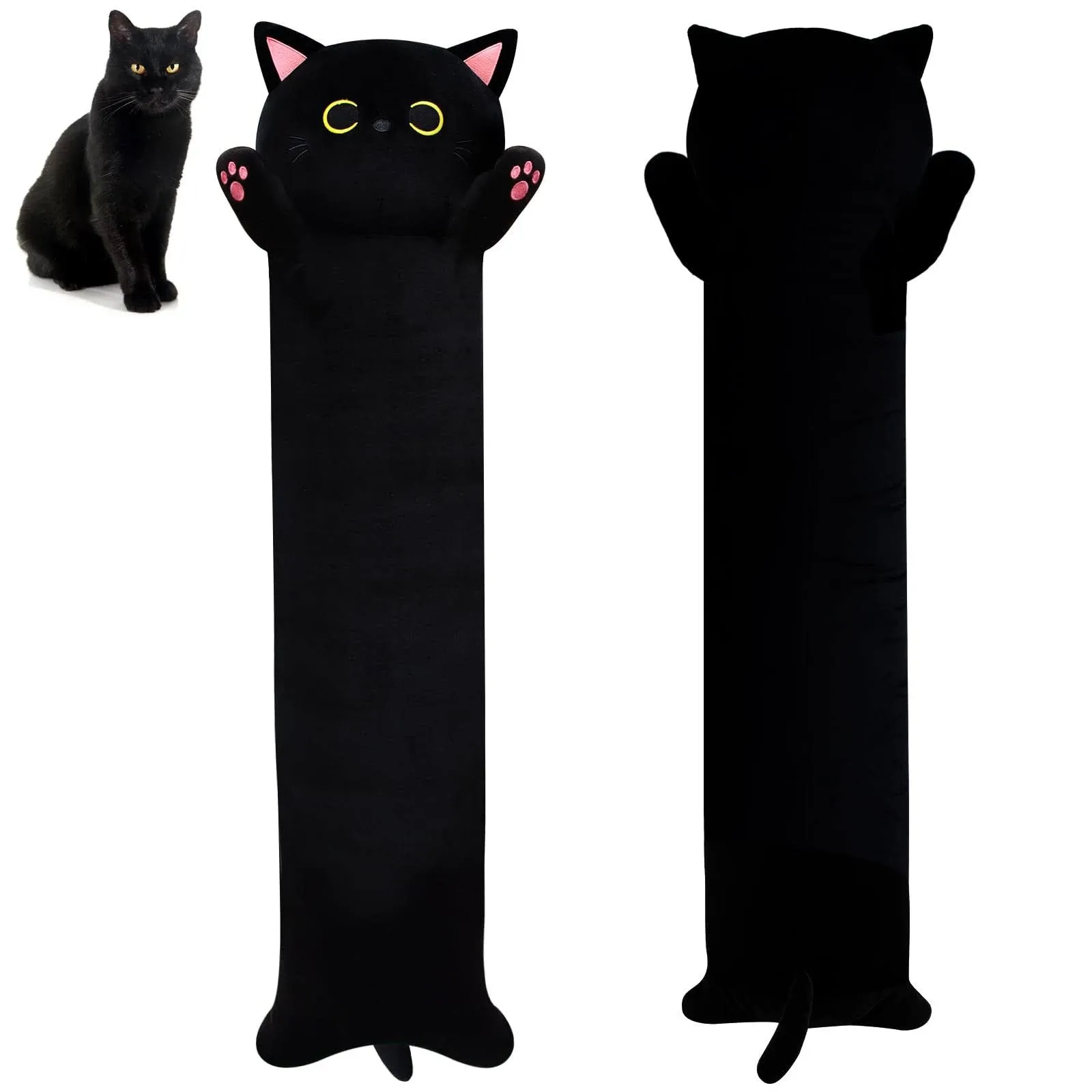 Long Cat Plush Long Cat Body Pillow, 31" Kawaii Cartoon Cat Stuffed Animals Soft Cat Plushie, Cute Black Cat Plush Pillow Cuddle Pillow Stuffed Cat Toys for Kids Birthday