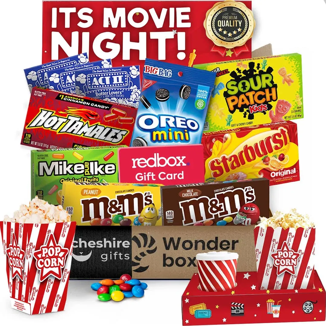 Movie Night Basket Gift Set – with Candy Variety Pack Movie Trays Movie Movie...