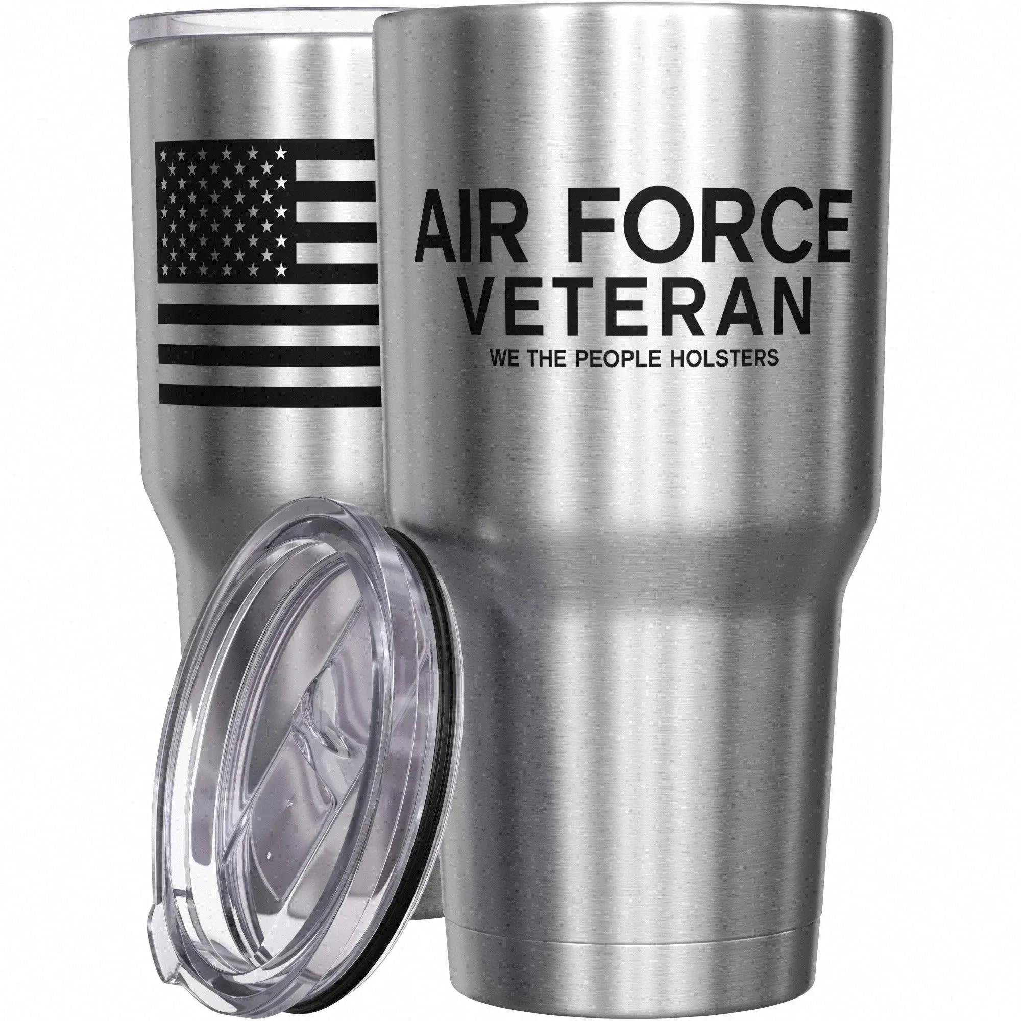 We The People Holsters - Air Force Veteran - Air Force Travel Mug - American Flag Coffee Travel Mug - Veterans Day Tumbler - Double Insulated Tumbler - 30 oz