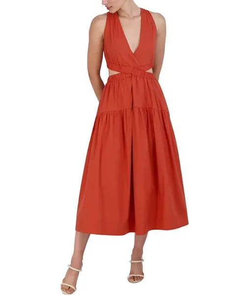 Bcbg Tiered Cutout Stretch Cotton Dress in Autumn