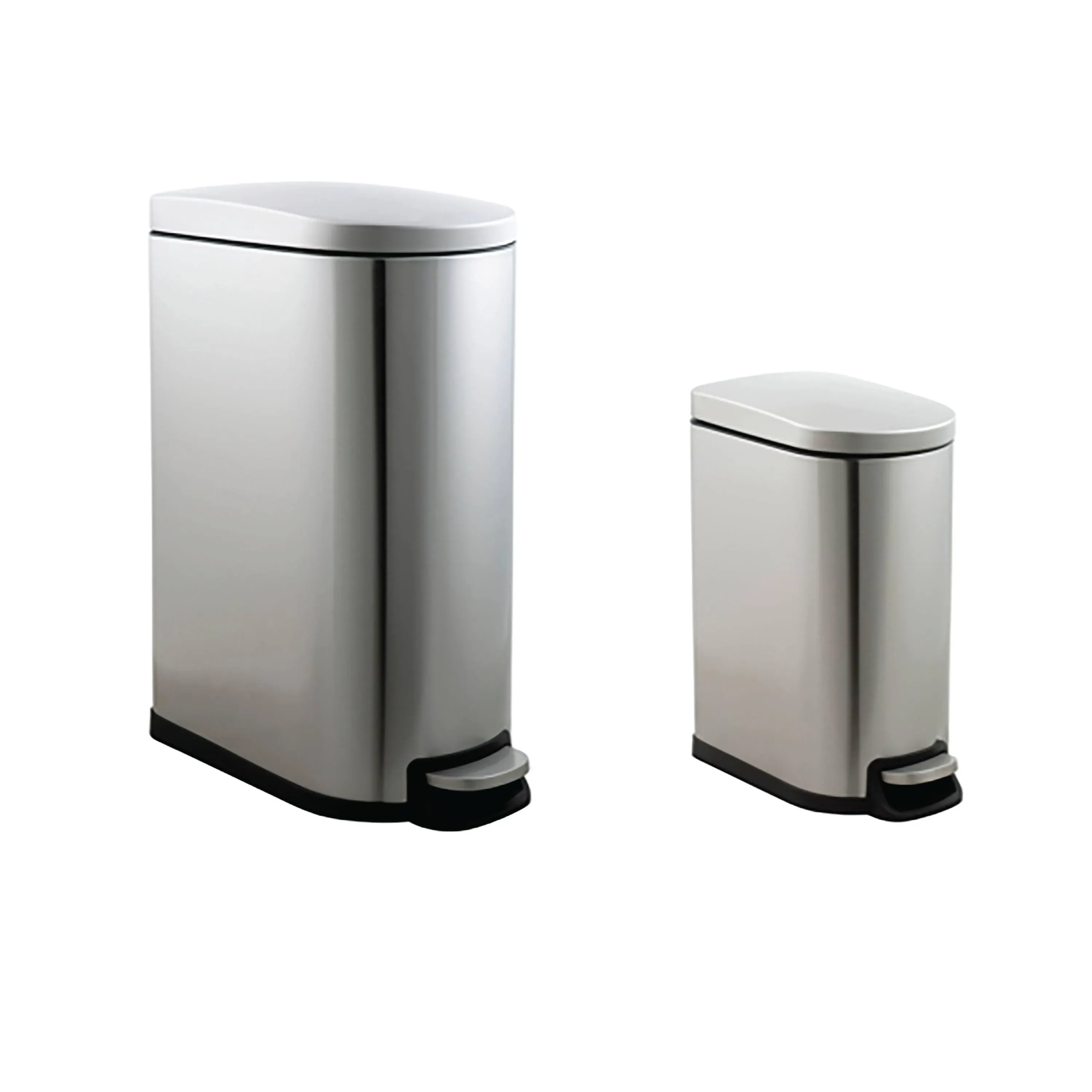 Organize It All 2 Pack Dust Bins | Dimensions: 19" x 11.2" x 25.2" | 40 Liter | 10 Liter | Wastebasket | Step Pedal Open | Stainless Steel