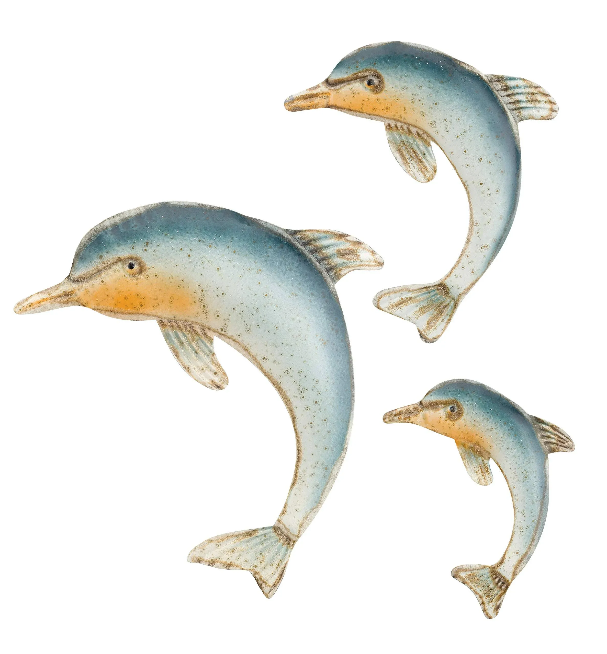 Dolphins Medium Metal Wall Decoration Decor 3 Piece Set  16 x 1 x 17 inches