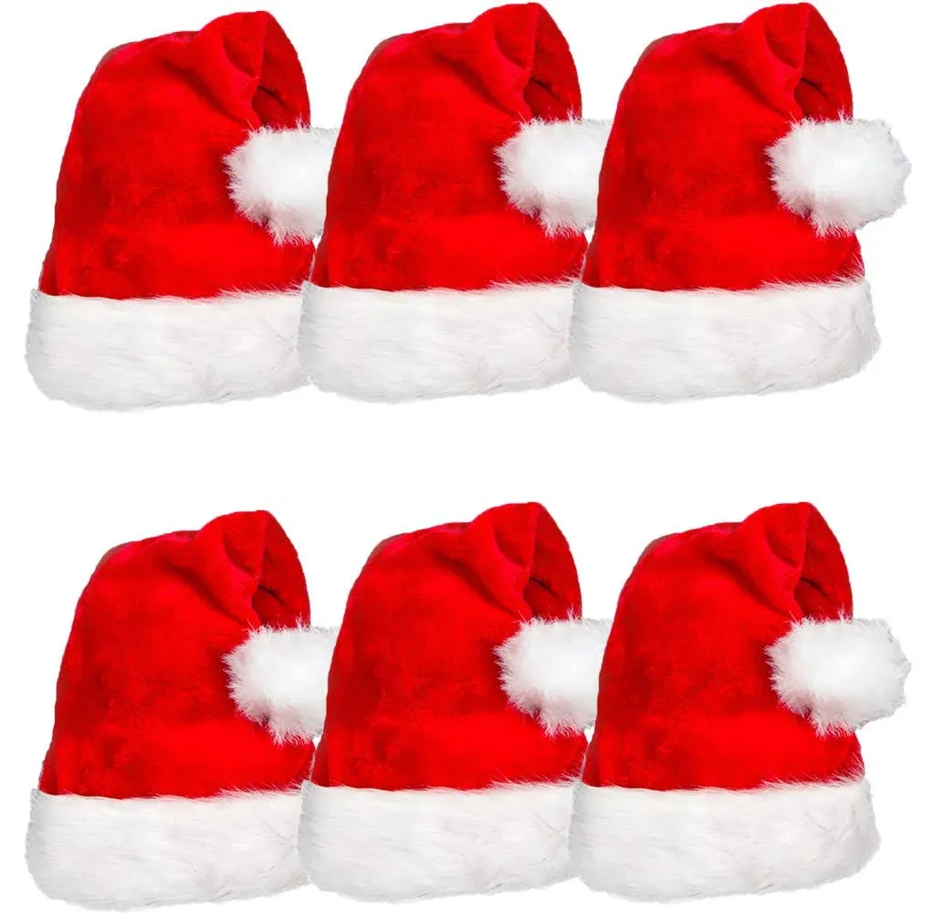 6 Pack Velvet Plush Santa Hat