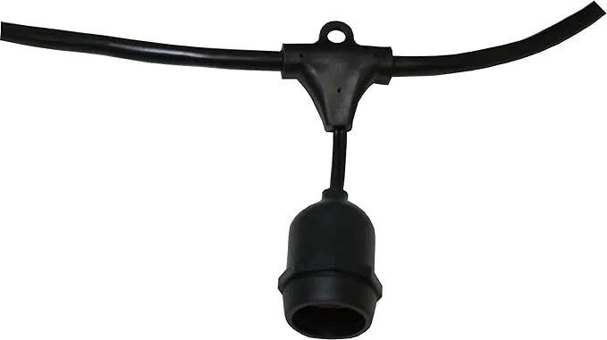 American Lighting LS-MS-24-100-BK Commercial Grade Light String with 50-Sockets, Medium Base Suspended, 100-Feet, Black