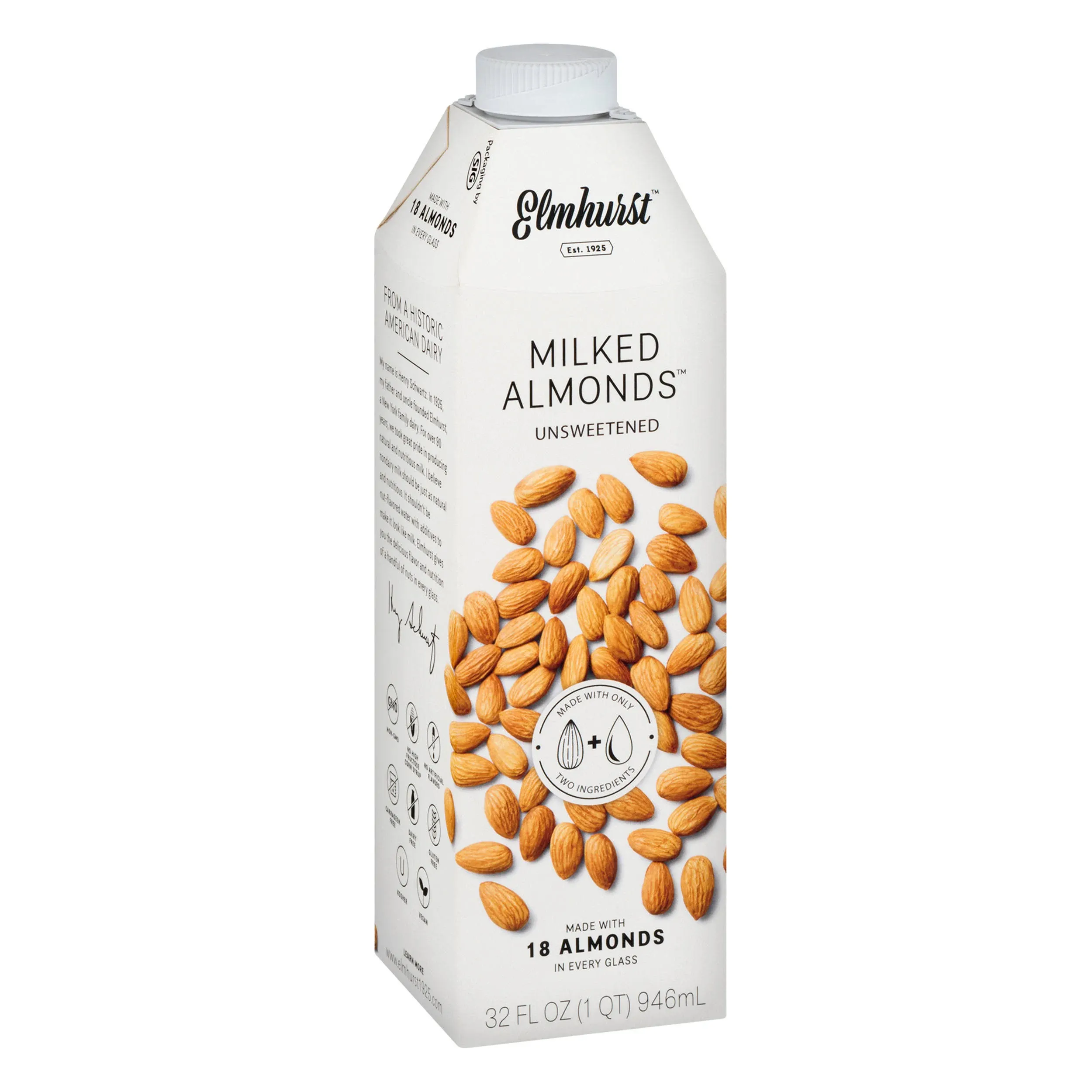 Elmhurst, Unsweetened, Milked Almonds, 32 fl oz Bottle