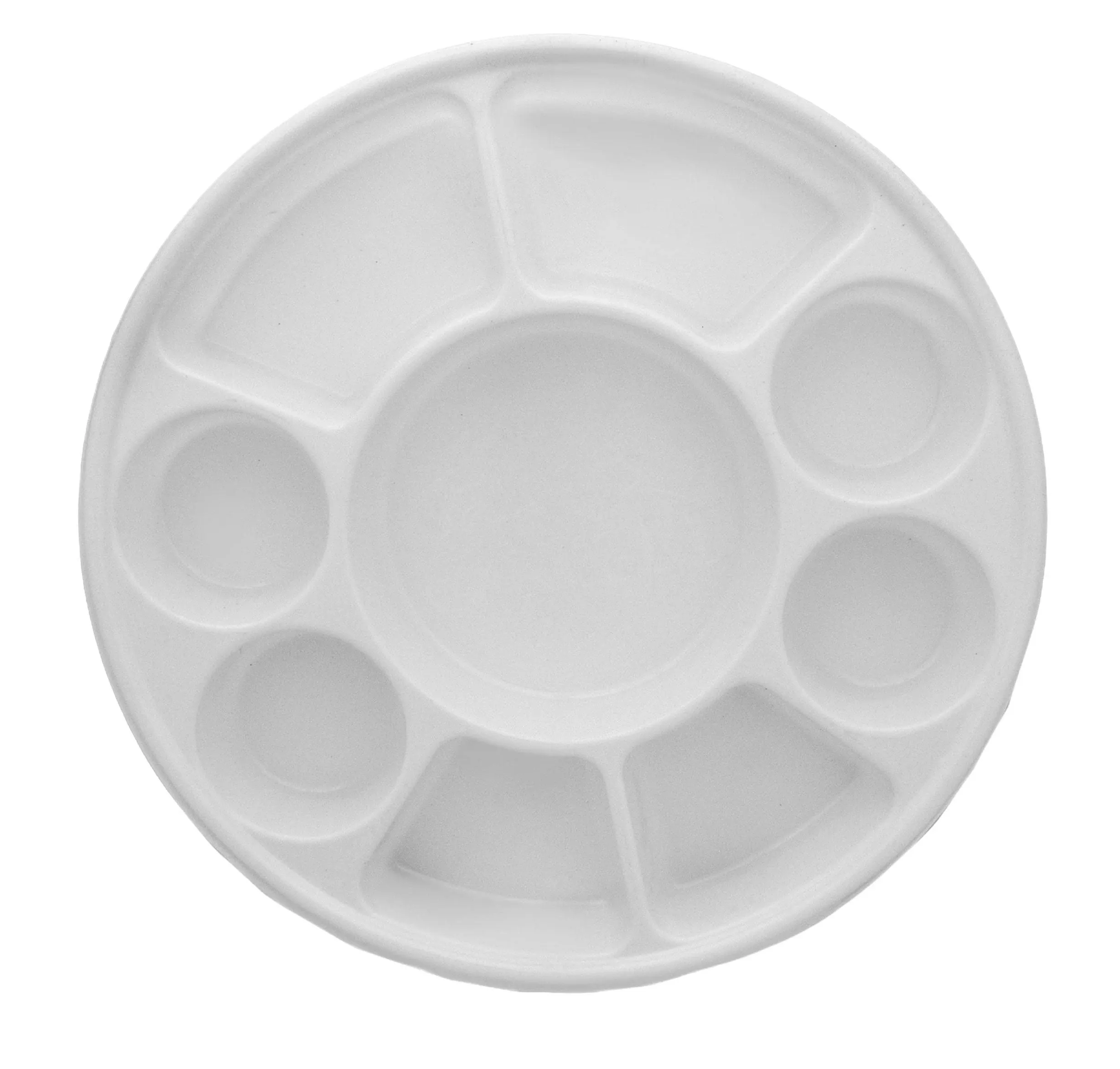 Disposable 9 Compartments Round Party Tray/ Thali/ Plates - 100 Pack, White