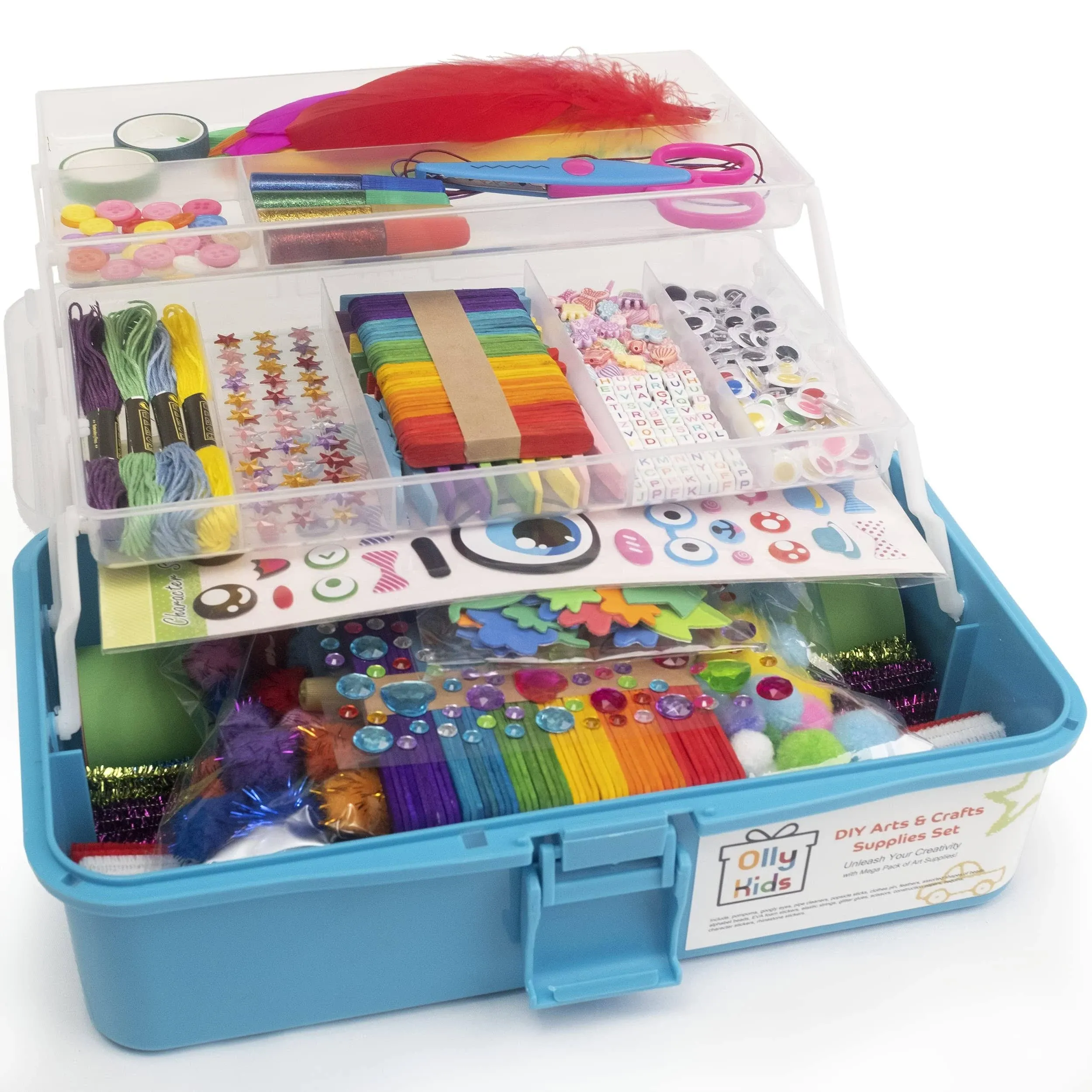 Olly Kids Craft Kits Library in A Plastic Craft Box Organizer- Craft and Art Supplies for Kids Ages 4 5 6 7 8 9 10 11 &12 Year Old Boys & Girls