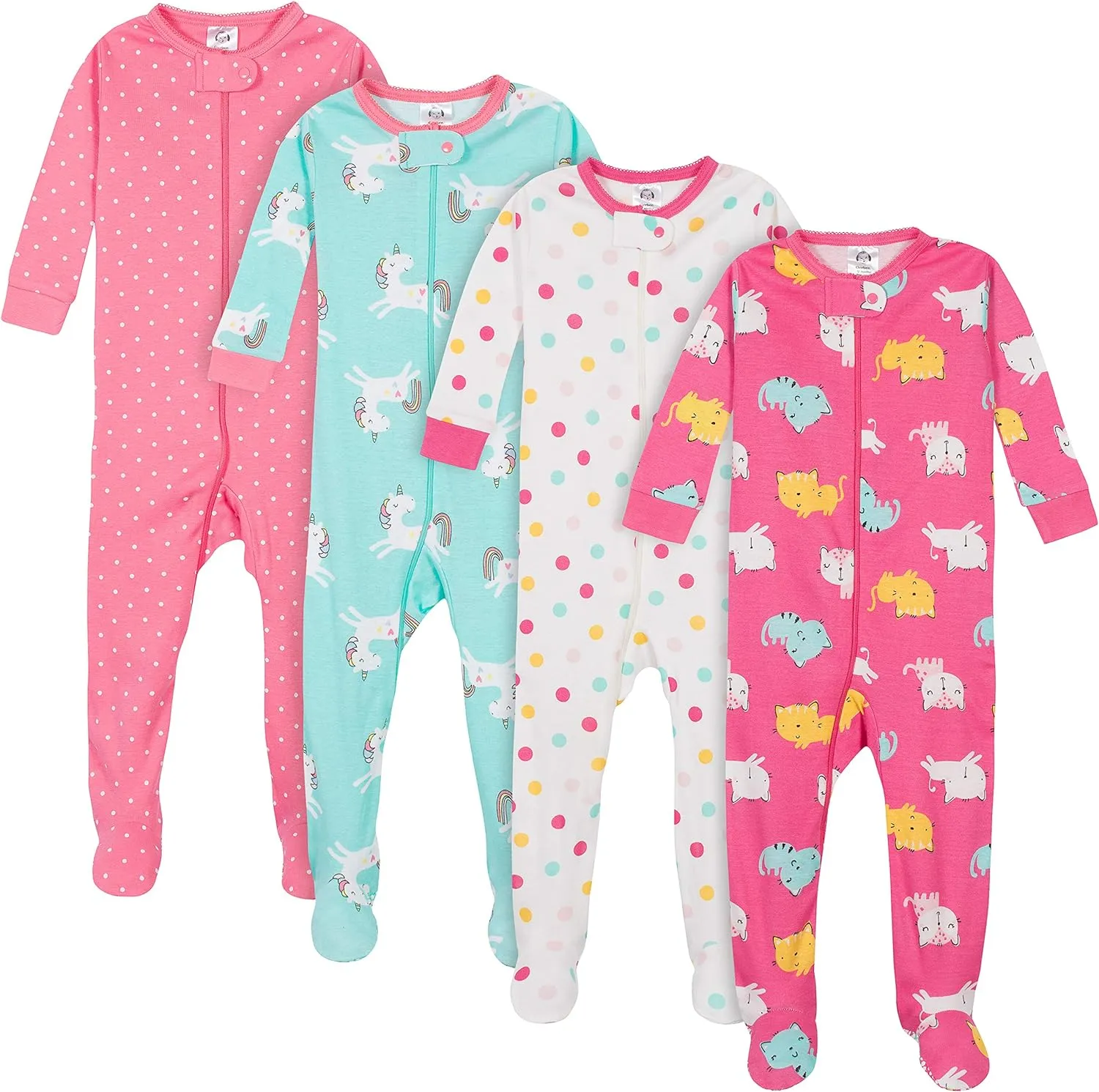 Gerber Baby Girls' 4-Pack Footed Pajamas