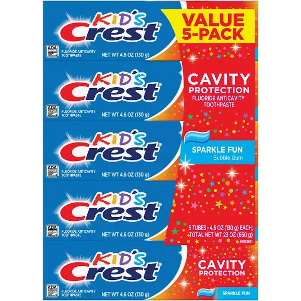 Crest Kids Toothpaste, Sparkle Fun - 5 Pack -4.6 oz