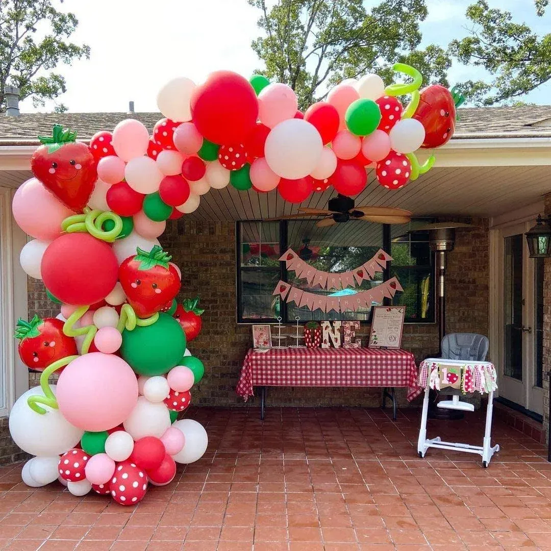 Strawberry Party Decoration Balloon Garland Set, Girl Birthday Party Supplies, Strawberry Red Aluminum Foil Balloon Latex Balloon