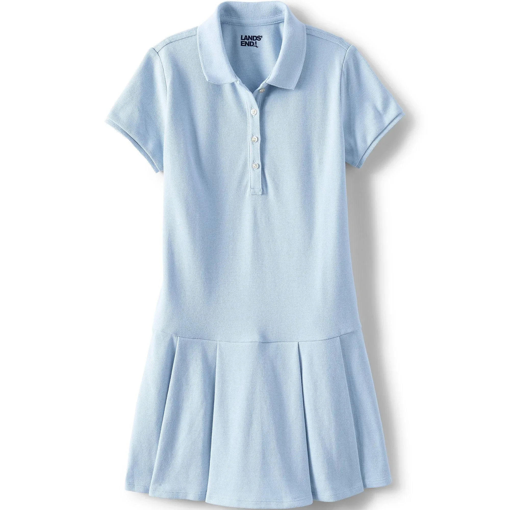 Lands' End Girls' School Uniform Short Sleeve Mesh Pleated Polo Dress