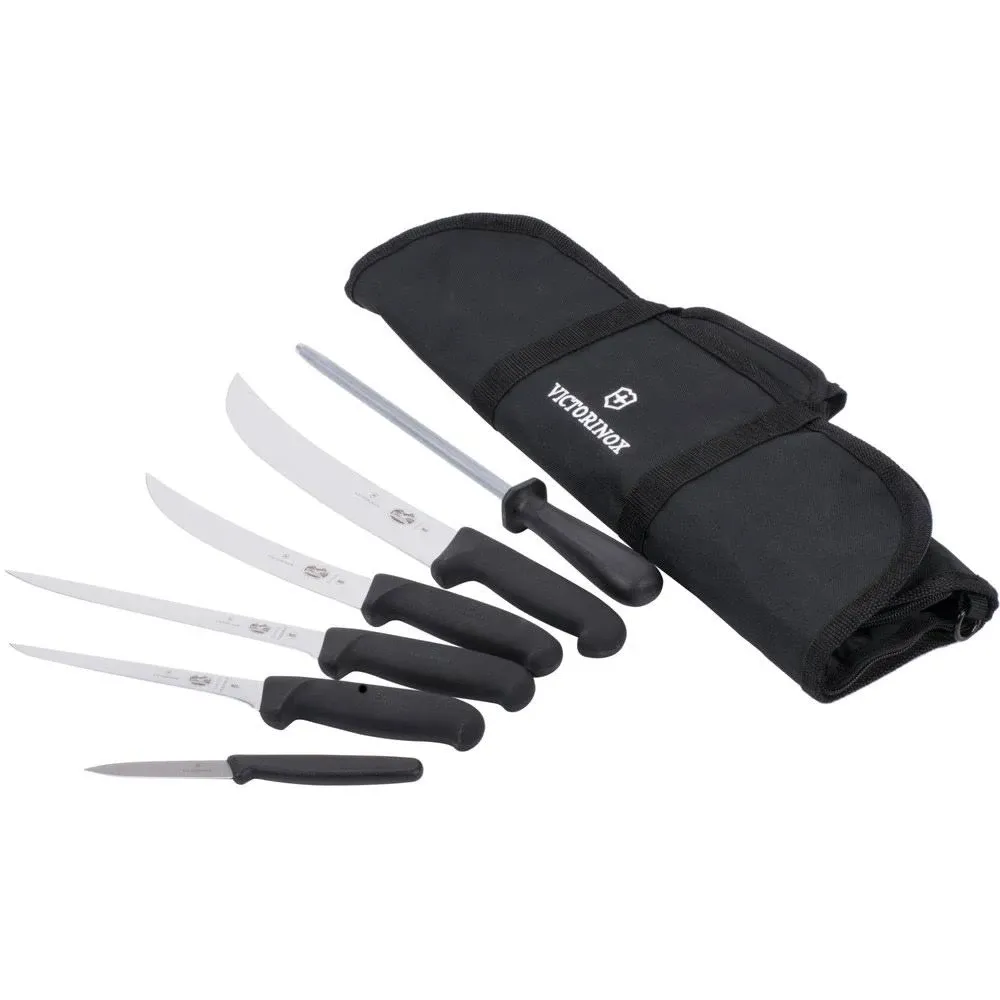 Victorinox Swiss Army Cutlery Fibrox Pro Knife Set, Knife Roll, 7-Piece