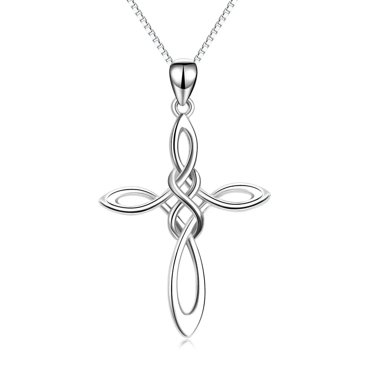 LUHE Irish Celtic Knot Necklace Sterling Silver Infinity Cross Necklace for Women Girls, 18"