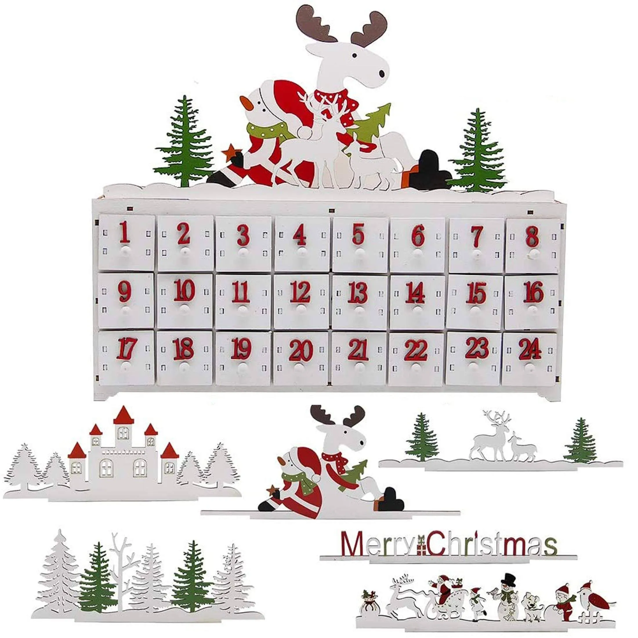 SAND MINE Countdown to Christmas Wooden DIY Advent Calendar with Changeable Top Decoration